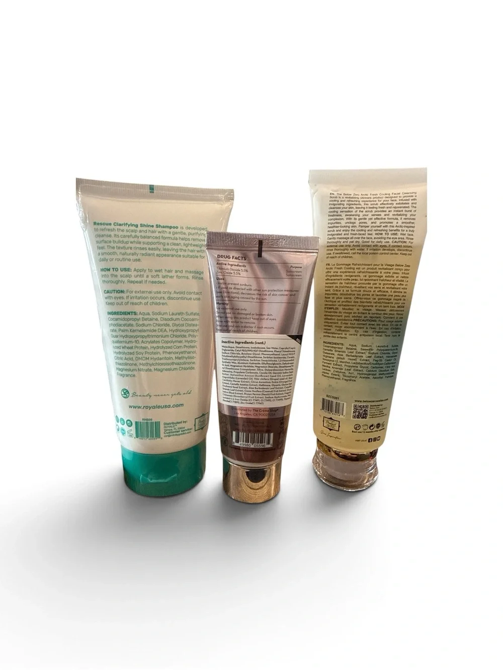Three items arctic fresh, the crème shop and royale shampoo